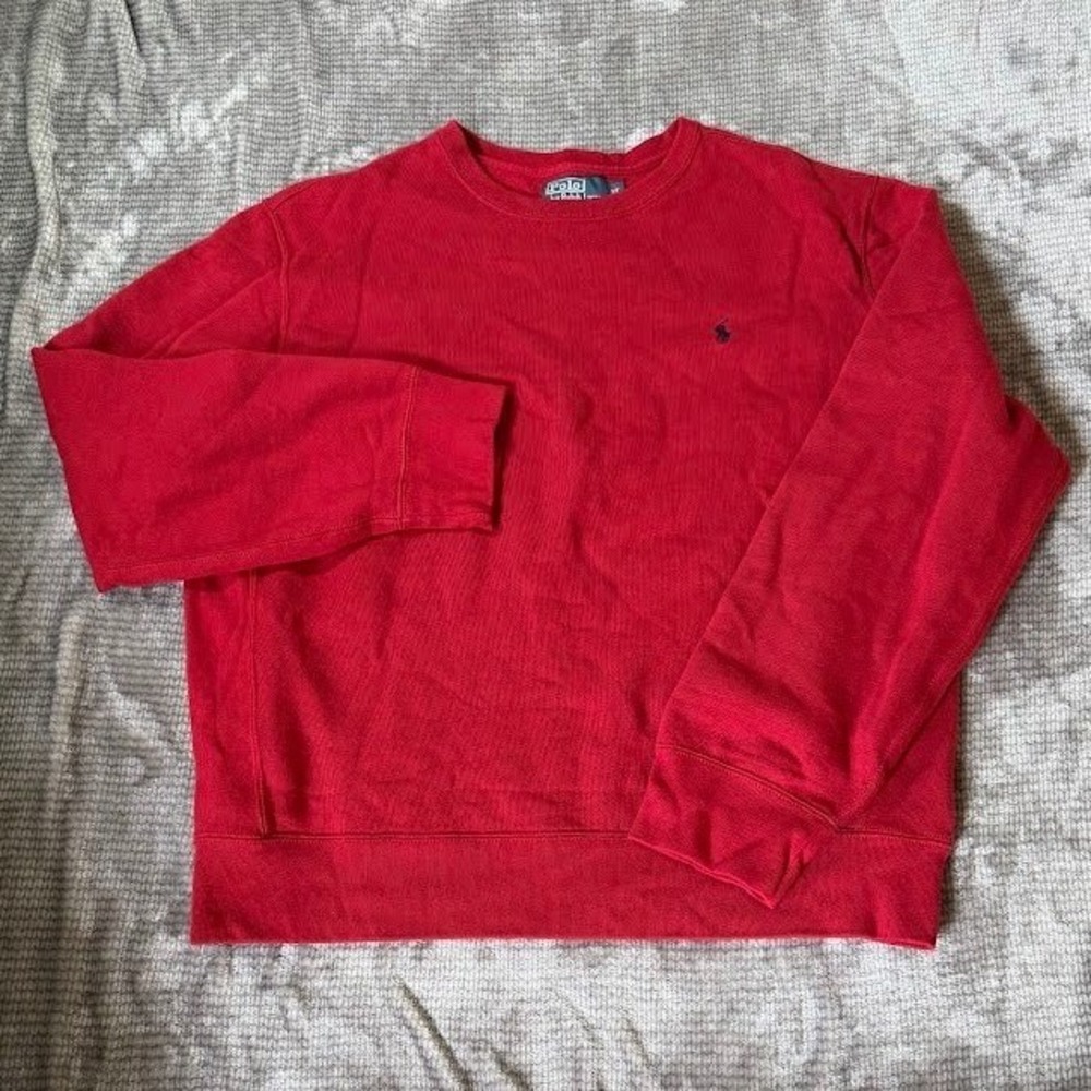 Vintage Polo Ralph Lauren Mens XL Red Crewneck Sweatshirt Fleece Pony‎ Pullover